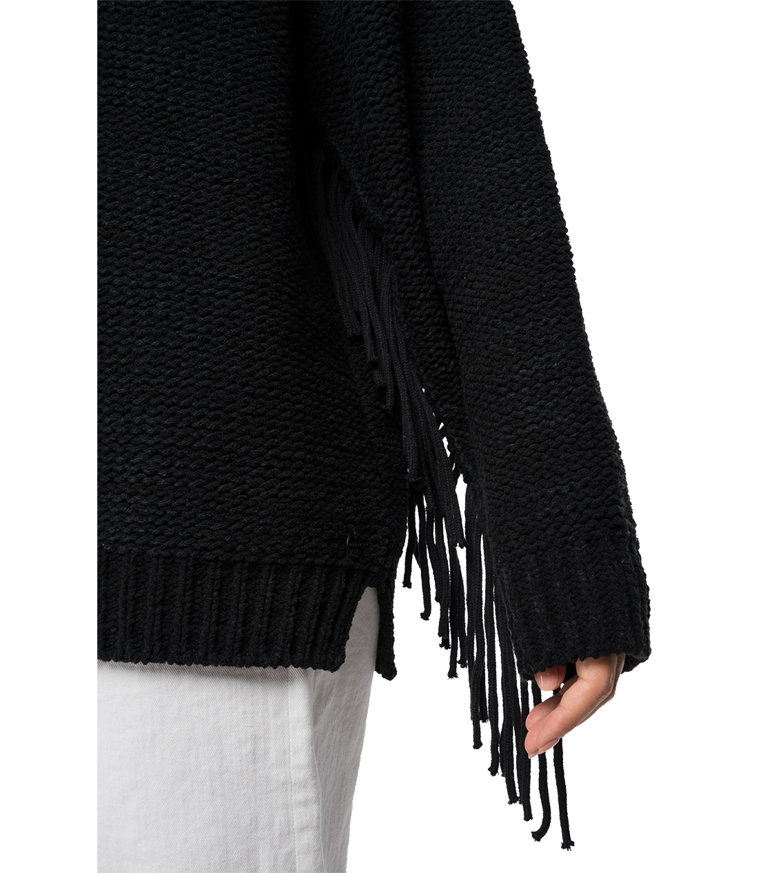 両面パイル フリンジ付きクルーネックセーター 詳細画像 ブラック 6